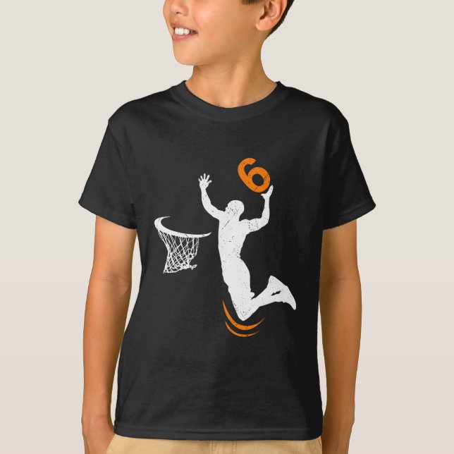 6 Year Old Basketball Dunk 6th Birthday Party Boys T-Shirt (Front)