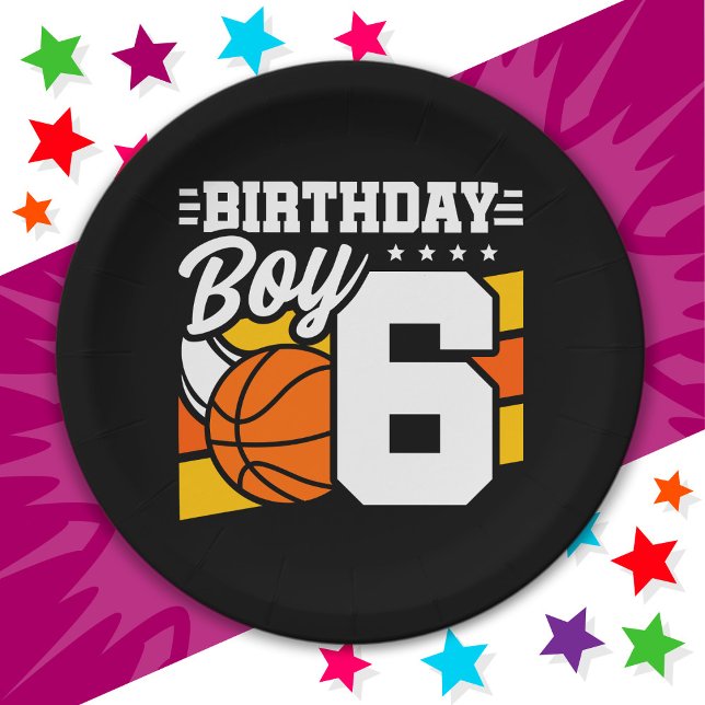6 Year Old Basketball Party Theme 6th Birthday Boy Paper Plate (Creator Uploaded)