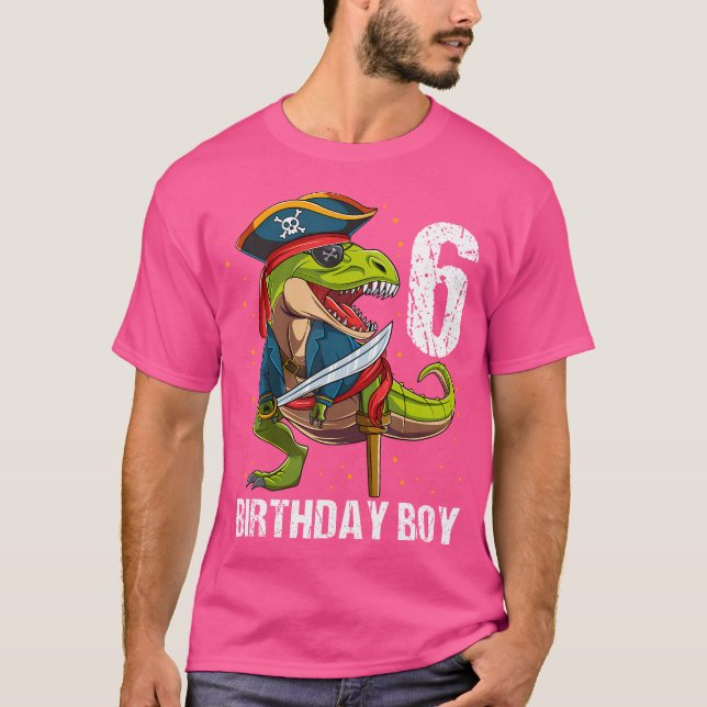 6 Year Old Dinosaur Pirate Hat 6Th Birthday Boy T-Shirt (Front)