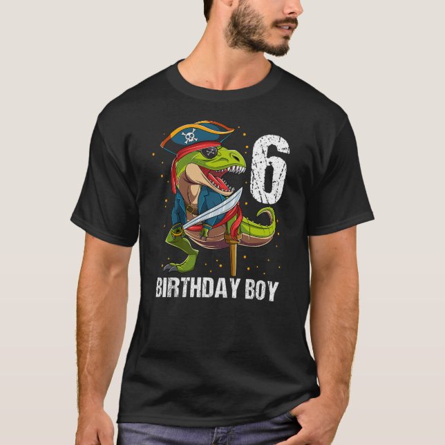 6 Year Old Dinosaur Pirate Hat 6th Birthday Boy T-Shirt (Front)