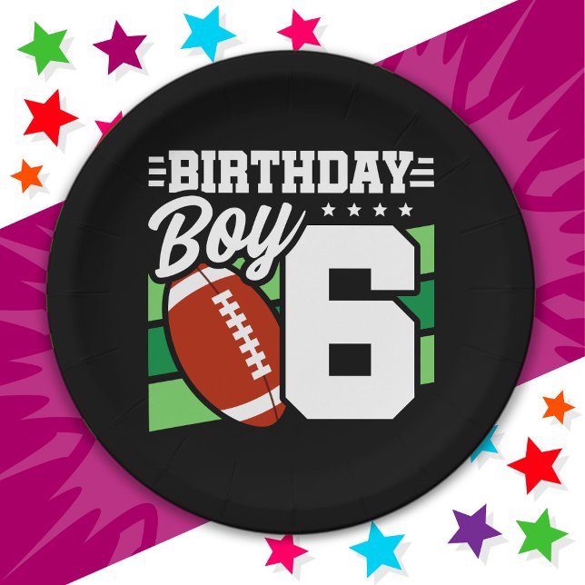6 Year Old Football Party Theme 6th Birthday Boy Paper Plate (Creator Uploaded)