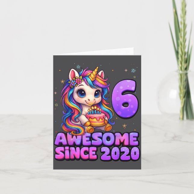 6 Year Old Girl Awesome Since 2020 Unicorn 6th Bir Card (Front)