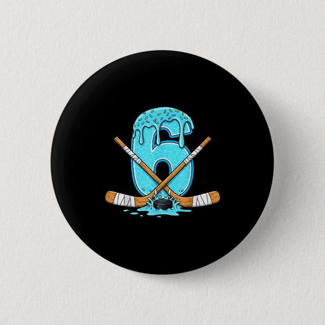 6 Year Old Hockey Ice Cream Drip Youth 6th Birthda 6 Cm Round Badge (Front)