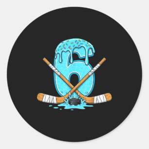 6 Year Old Hockey Ice Cream Drip Youth 6th Birthda Classic Round Sticker