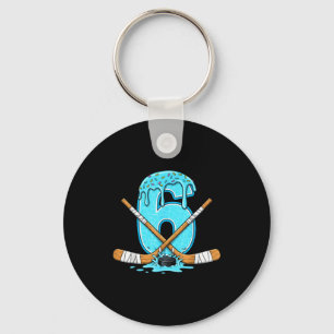 6 Year Old Hockey Ice Cream Drip Youth 6th Birthda Key Ring