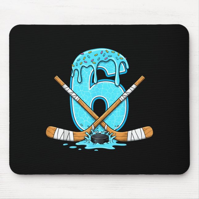 6 Year Old Hockey Ice Cream Drip Youth 6th Birthda Mouse Mat (Front)