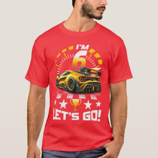 6 Year Old Race 6th Birthday Party Gold Racing Rac T-Shirt