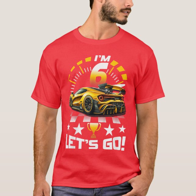 6 Year Old Race 6th Birthday Party Gold Racing Rac T-Shirt (Front)
