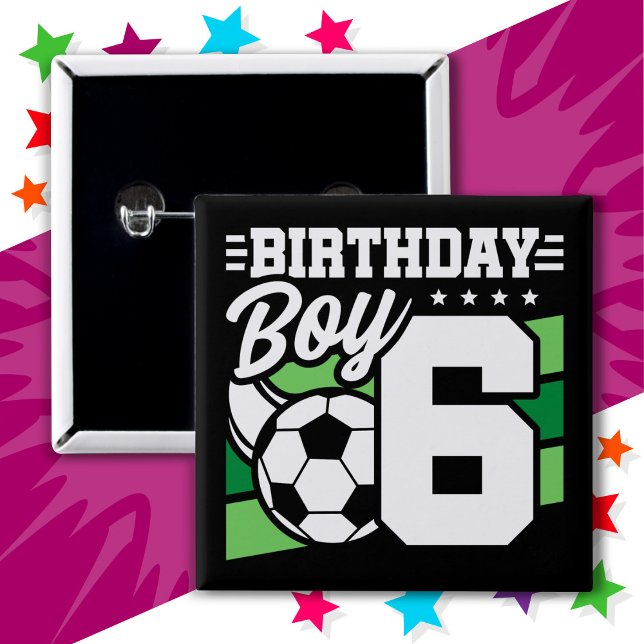 6 Year Old Soccer Football Party 6th Birthday Boy 15 Cm Square Badge (Creator Uploaded)