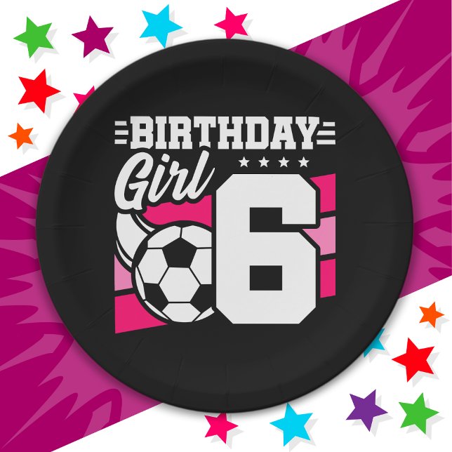 6 Year Old Soccer Football Party 6th Birthday Girl Paper Plate (Creator Uploaded)
