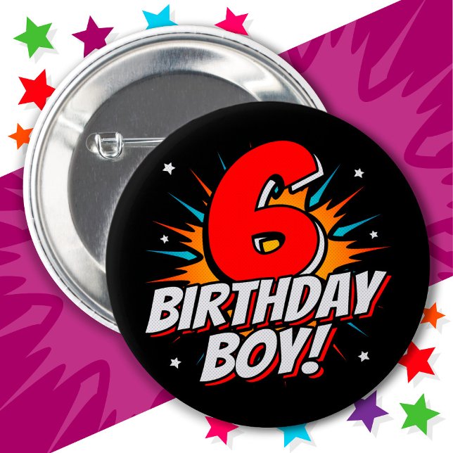 6 Year Old Superhero Birthday Boy 6th Birthday Cm Round Badge (Creator Uploaded)