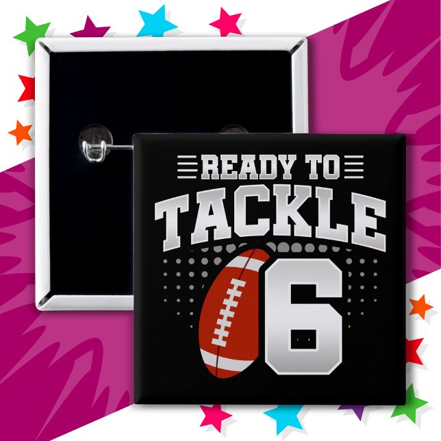 6 Year Old Tackle Football Party Kids 6th Birthday 15 Cm Square Badge (Creator Uploaded)