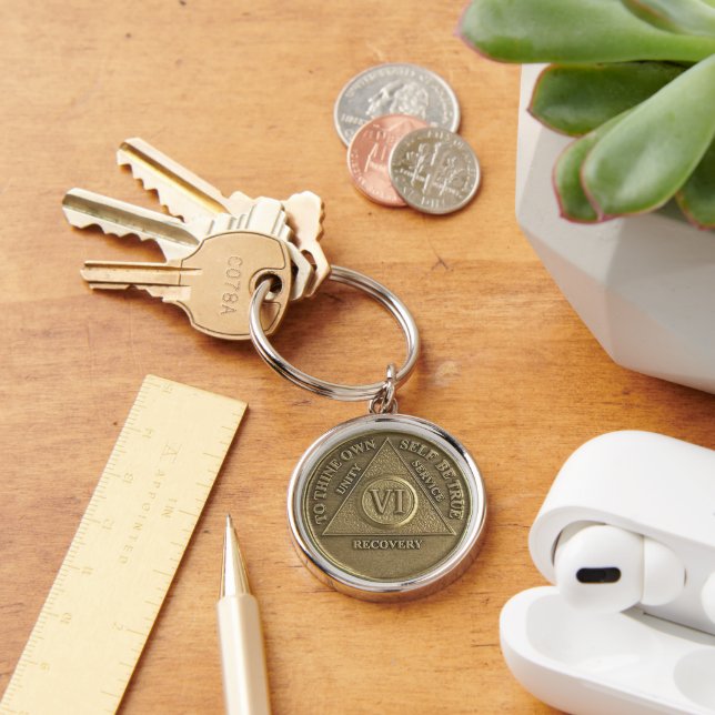 6 Year Sober Anniversary Medallion Gift Keychain (Desk)