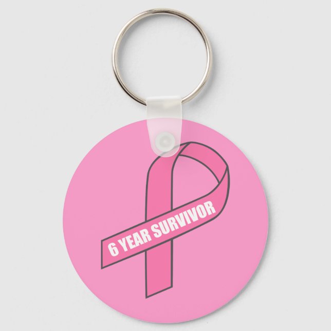 6 Year Survivor (Breast Cancer Pink Ribbon) Key Ring (Front)