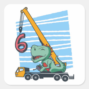 6 years 6th Birthday Mobile Crane Dinosaur Square Sticker