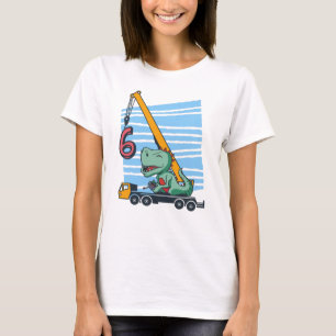 6 years 6th Birthday Mobile Crane Dinosaur T-Shirt