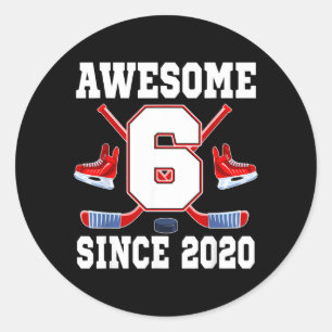 6 Years Awesome Since 2020 Hockey Theme Birthday Classic Round Sticker