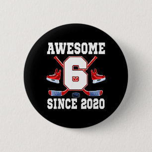 6 Years Awesome Since 2020 Hockey Theme Birthday Cm Round Badge