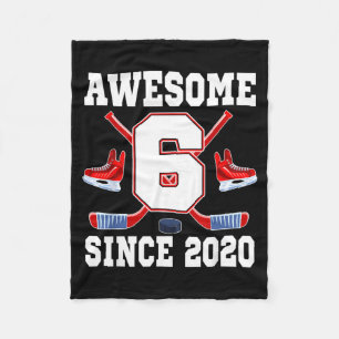 6 Years Awesome Since 2020 Hockey Theme Birthday Fleece Blanket