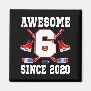 6 Years Awesome Since 2020 Hockey Theme Birthday Magnet