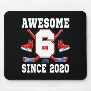 6 Years Awesome Since 2020 Hockey Theme Birthday Mouse Mat