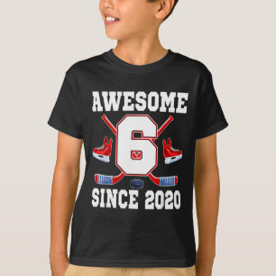 6 Years Awesome Since 2020 Hockey Theme Birthday T-Shirt