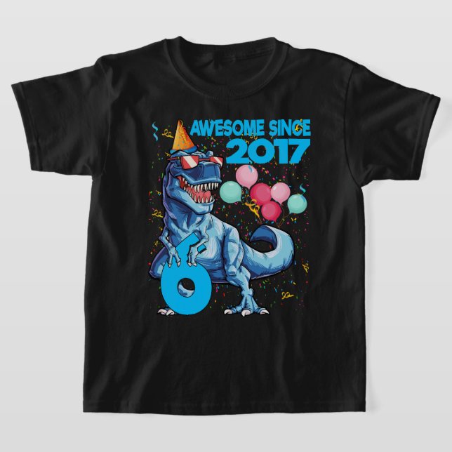 6 Years Old 6th Birthday Dinosaur Boy Party 2017 T-Shirt (Laydown)