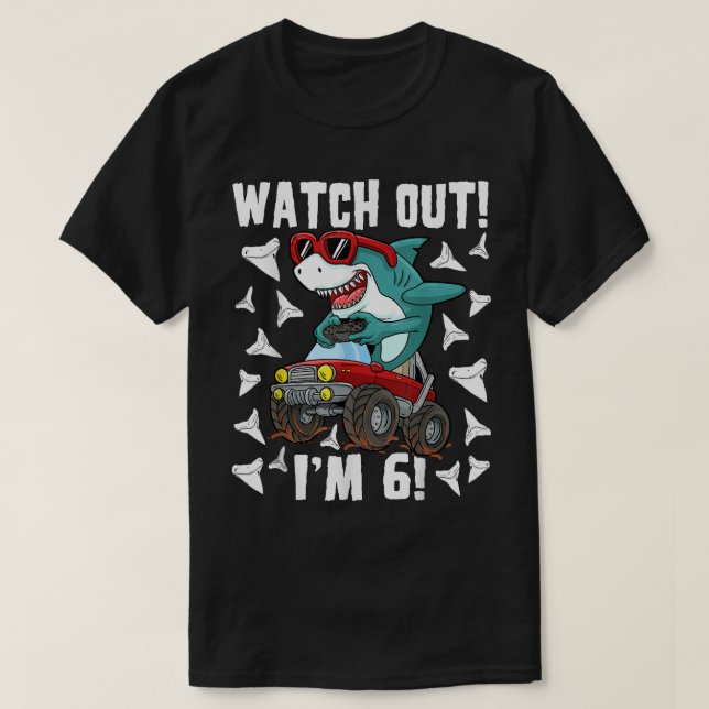 6 Years Old 6th Birthday Shark Boy Girl Monster Tr T-Shirt (Design Front)