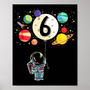 6 years old birthday boy astronaut 6th birthday poster
