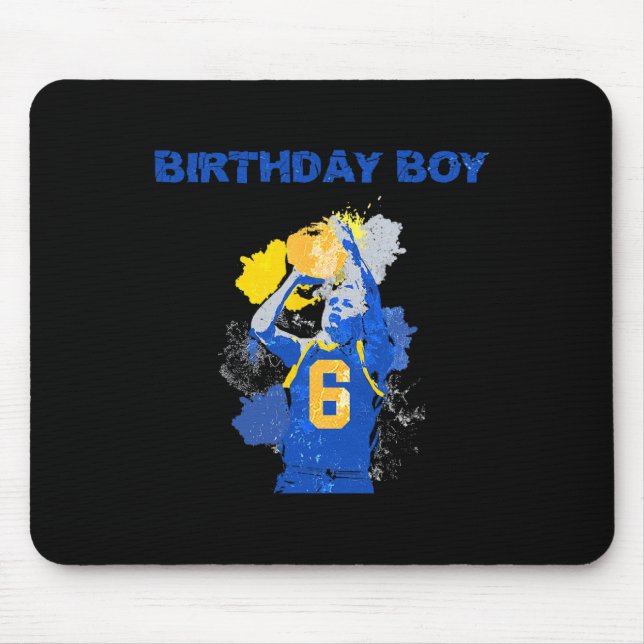6 Years Old Birthday Boy Blue And Yellow Basketbal Mouse Mat (Front)