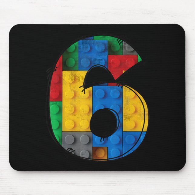 6 Years Old Blocks Building 6th Birthday Kid Mouse Mat (Front)