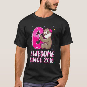 6 Years Old Cute Pink Sloth 6th Birthday Girl Kids T-Shirt