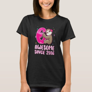 6 Years Old Cute Pink Sloth 6th Birthday Girl Kids T-Shirt