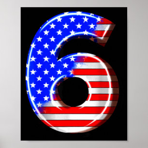 6 Years Old Kids America USA Flag 6th Birthday Poster