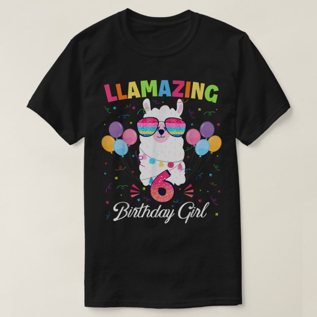 6 Years Old Llamazing Birthday Girl 6th Cute Llama T-Shirt (Design Front)