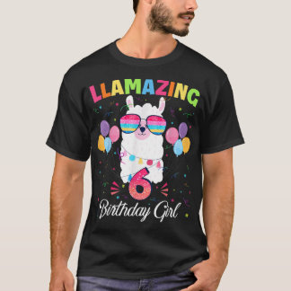 6 Years Old Llamazing Birthday Girl 6th Cute Llama T-Shirt
