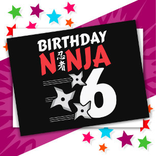 6 Years Old Ninja Party Stars Kids 6th Birthday Postcard