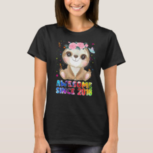 6 Years Old Sloth  Awesome Since 2016 6th Birthday T-Shirt