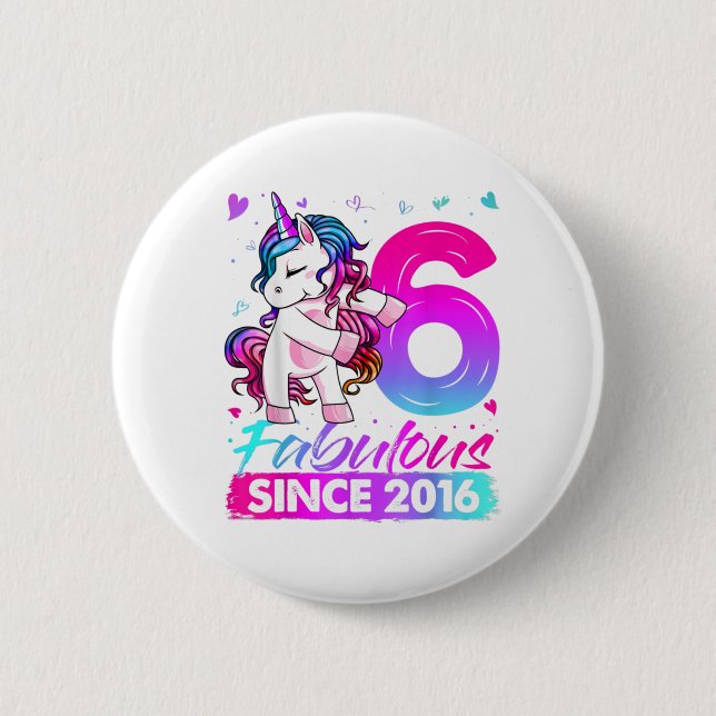 6 Years Old Unicorn Flossing 6th Birthday Girl Cm Round Badge (Front)