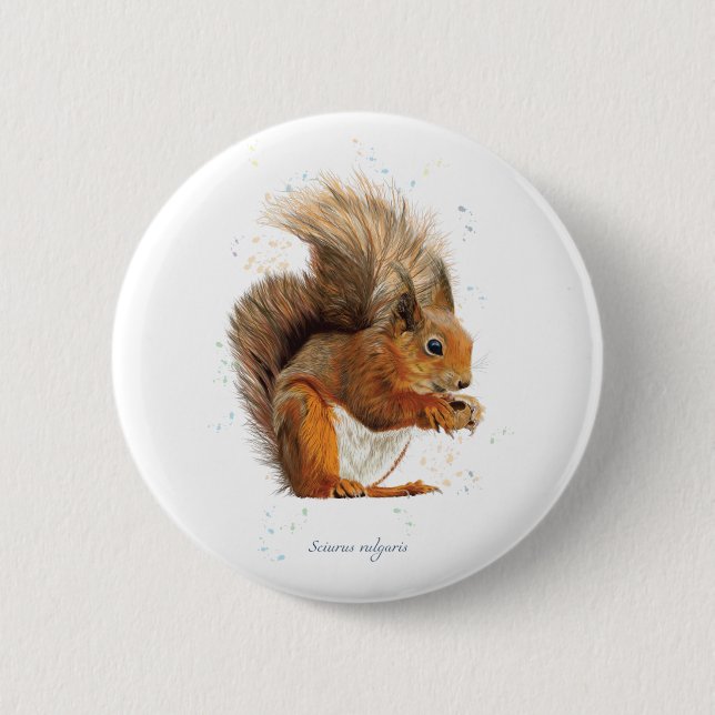6cm Round Badge Featuring the Red Squirrel (Front)