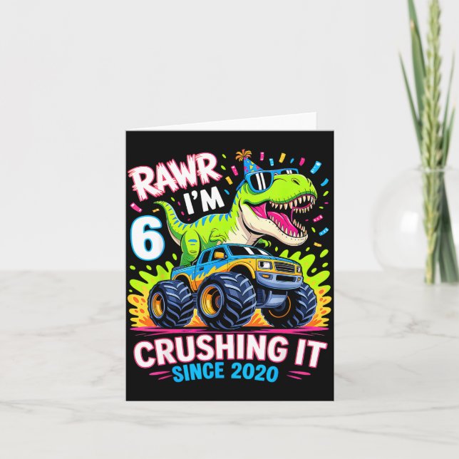 6nd Birthday Monster Truck Dinosaur Since 2020 Raw Card (Front)
