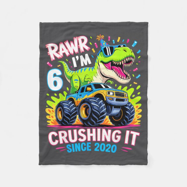6nd Birthday Monster Truck Dinosaur Since 2020 Raw Fleece Blanket (Front)