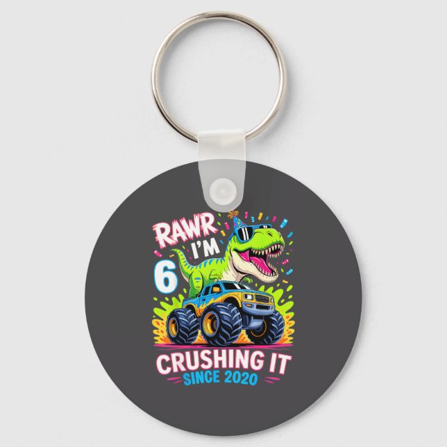 6nd Birthday Monster Truck Dinosaur Since 2020 Raw Key Ring (Front)