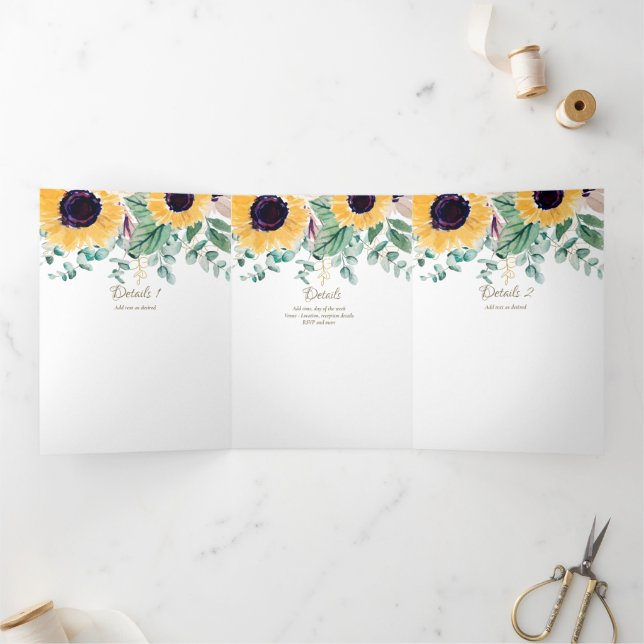 6pg Rustic Sunflowers Themed Wedding Program Tri-Fold Invitation (Inside)