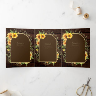 6pg Rustic Wood Sunflower Themed Wedding Program Tri-Fold Invitation