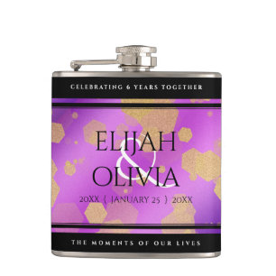 6th 33rd 47th 48th Amethyst Wedding Anniversary Hip Flask