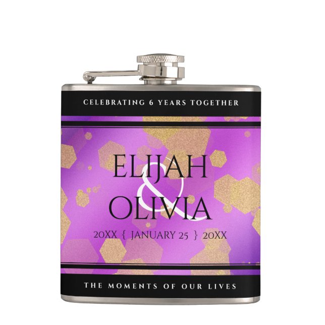 6th 33rd 47th 48th Amethyst Wedding Anniversary Hip Flask (Front)