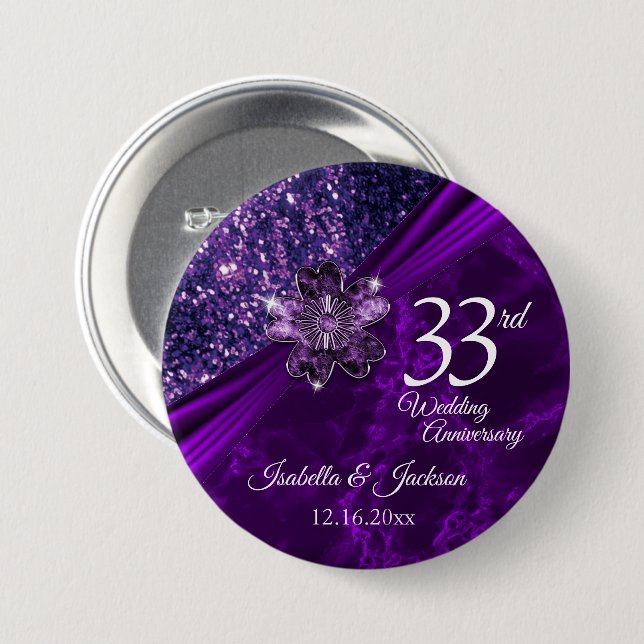 6th / 33rd /47th Amethyst Wedding Anniversary 7.5 Cm Round Badge (Front & Back)