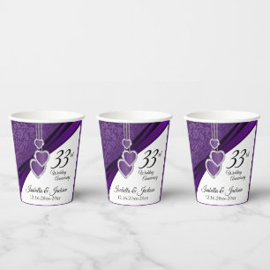 6th / 33rd / 47th Amethyst Wedding Anniversary Paper Cups