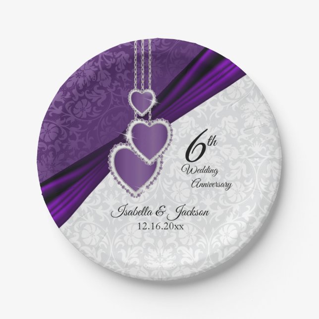 6th / 33rd / 47th Amethyst Wedding Anniversary Paper Plate (Front)
